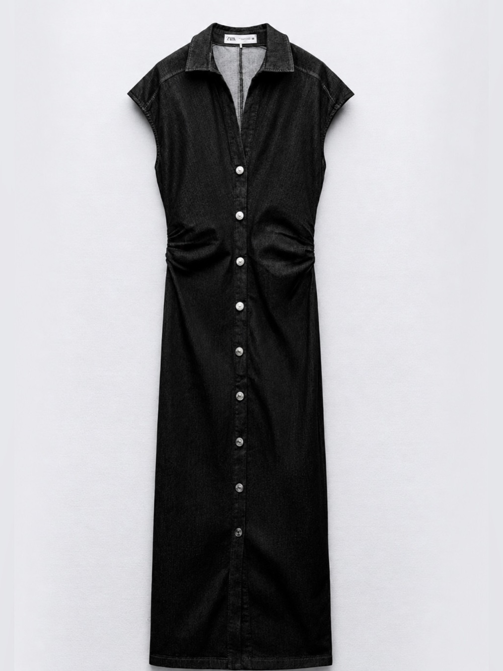 ZARA Button-Front Midi Shirt Dress, Black